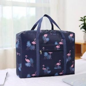 Marineblå weekendbag/reisebag med rosa pelikaner